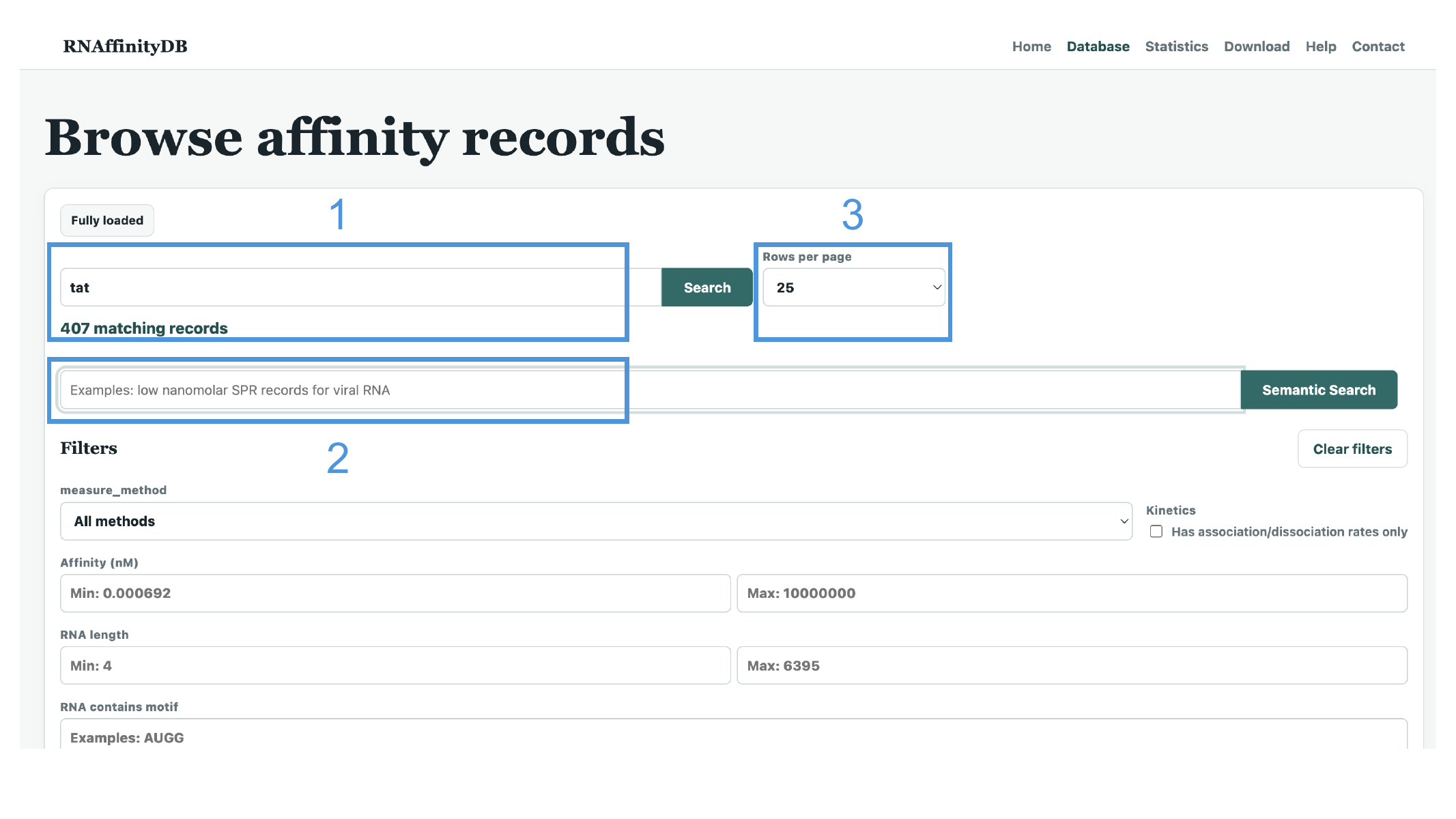Annotated RNAffinityDB database search and export tools